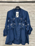 ZOBL1DB Yellow Embroidered Cotton Blouse Dark Blue