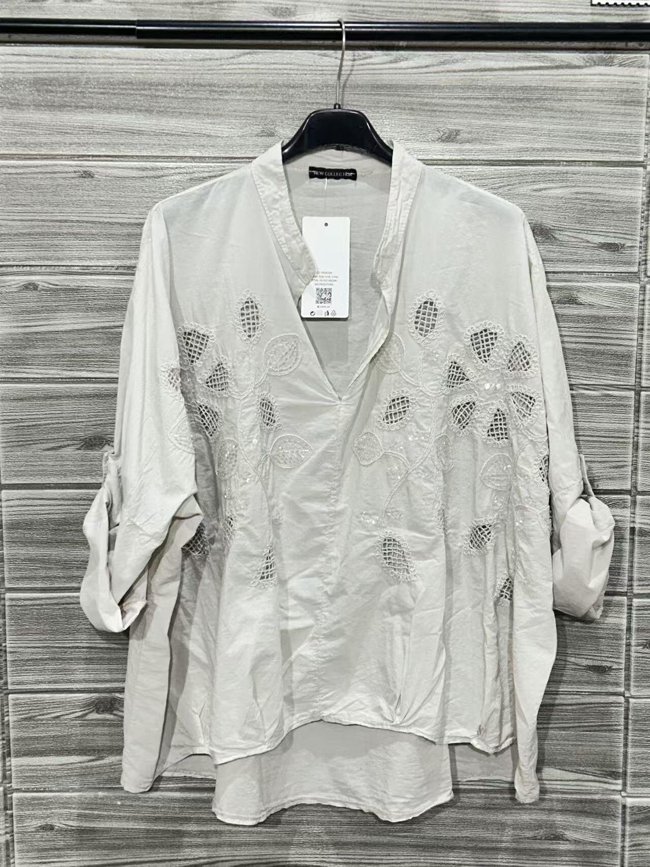 ZOBL1EC Yellow Embroidered Cotton Blouse Ecru