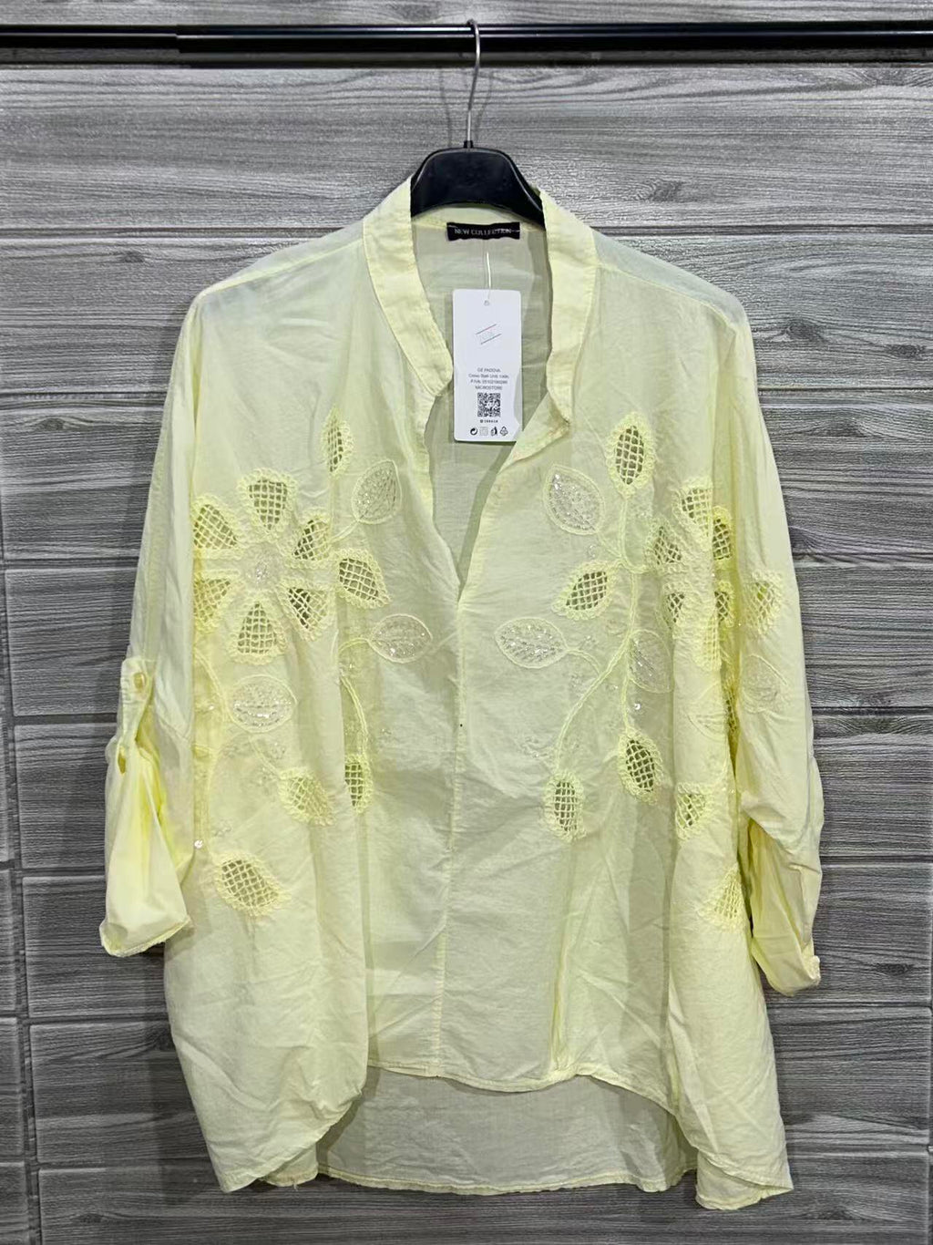 ZOBL1LY Yellow Embroidered Cotton Blouse Light Yellow