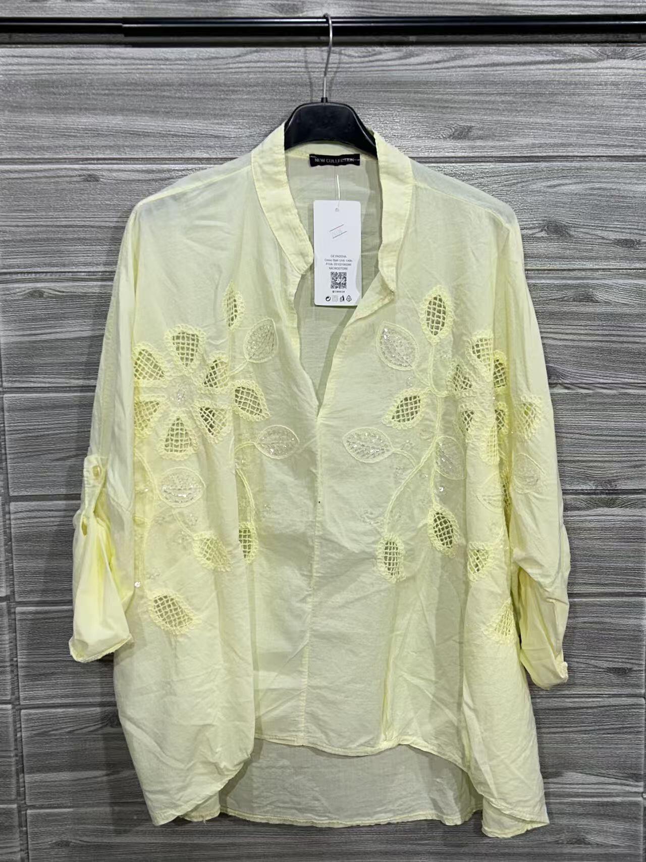 ZOBL1LY Yellow Embroidered Cotton Blouse Light Yellow
