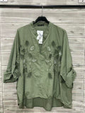 ZOBL1KH Yellow Embroidered Cotton Blouse Khaki