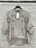 ZOBL1TP Yellow Embroidered Cotton Blouse Taupe