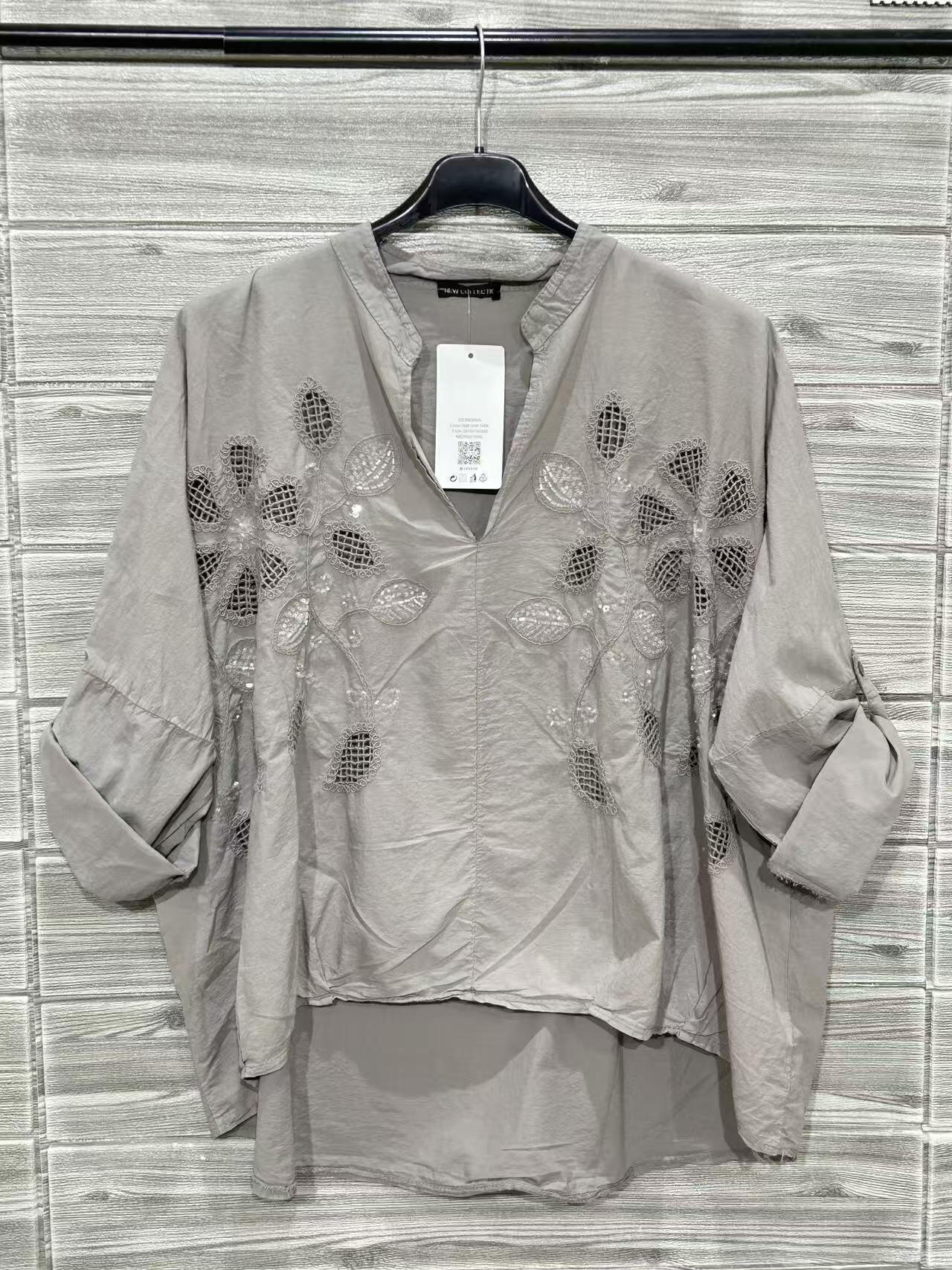 ZOBL1TP Yellow Embroidered Cotton Blouse Taupe