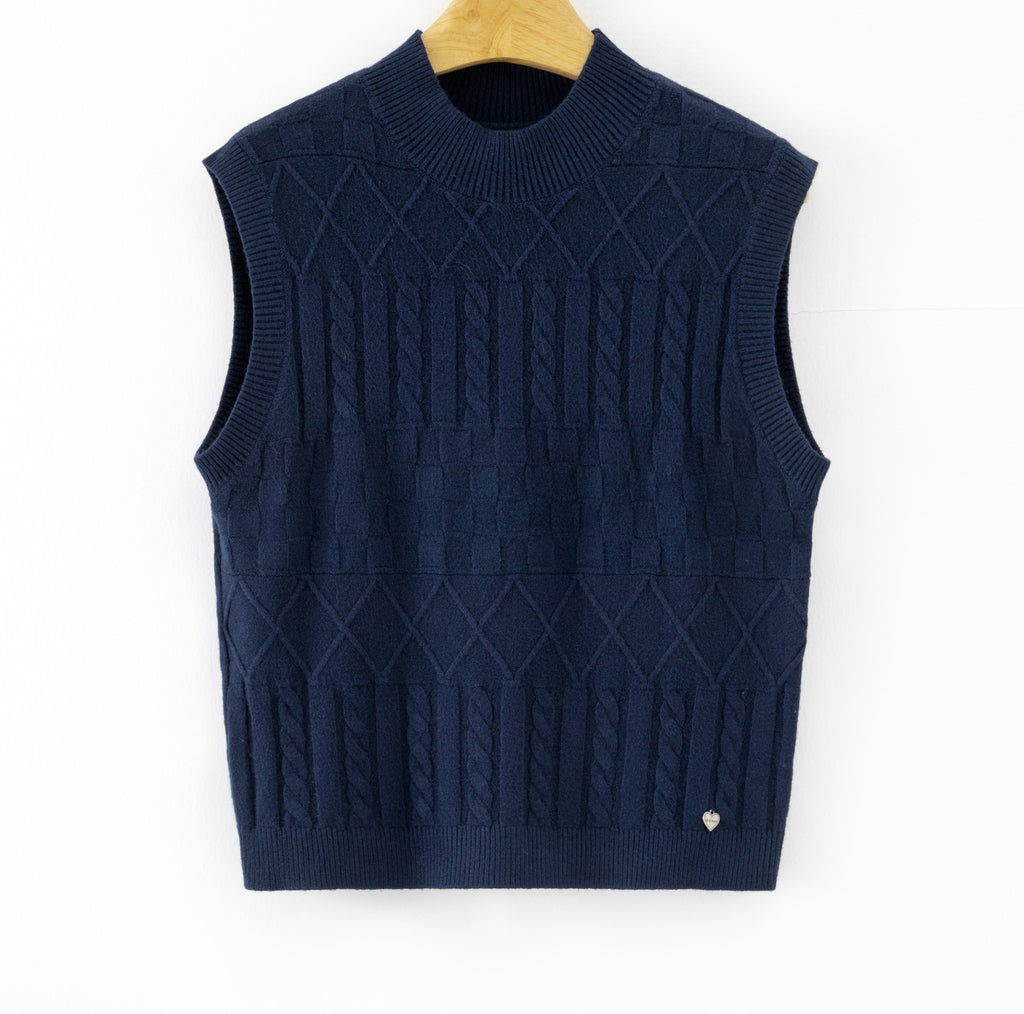 LUJKT11 Navy Jacquard Knit Tank Top