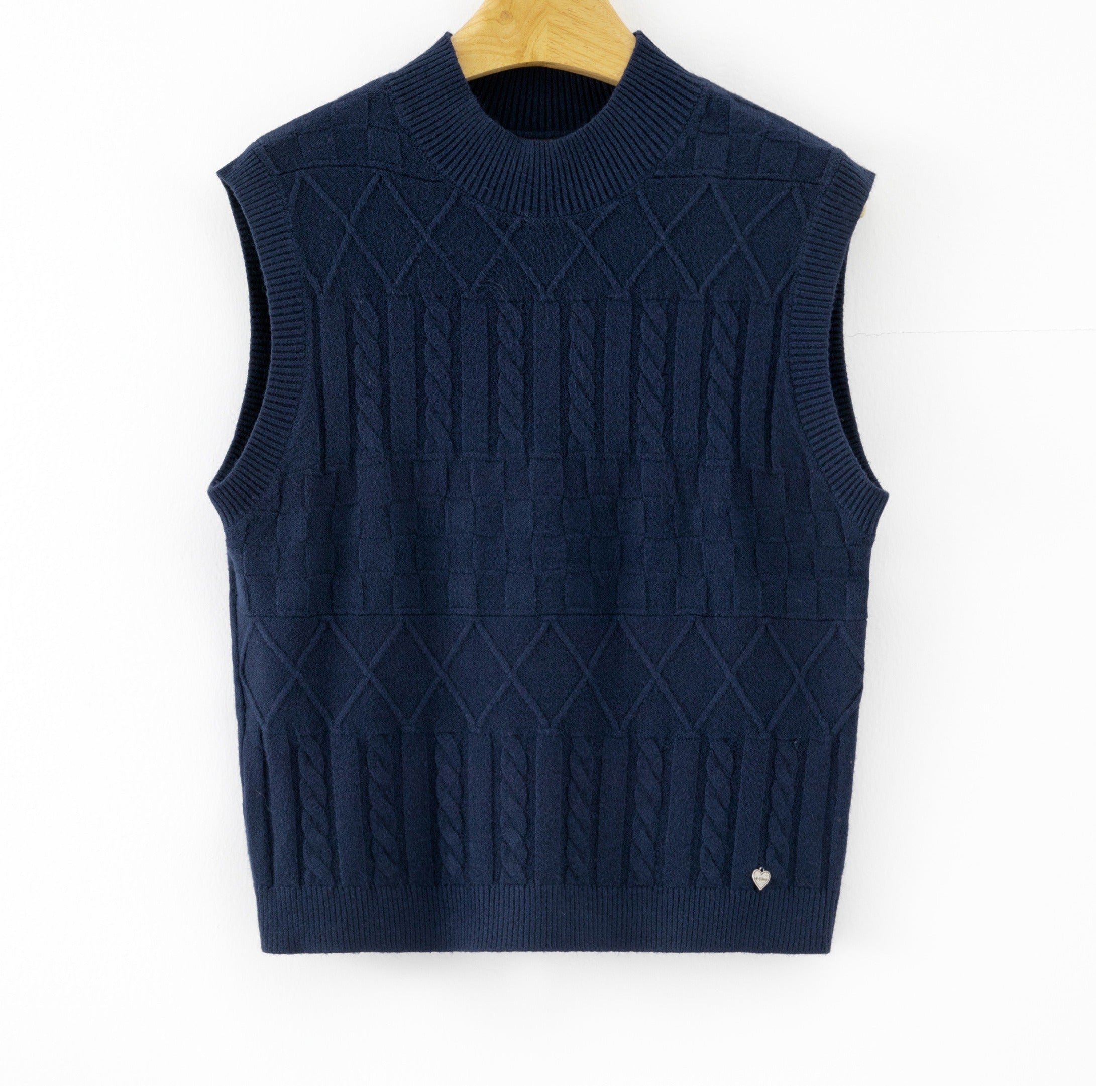 LUJKT11 Navy Jacquard Knit Tank Top