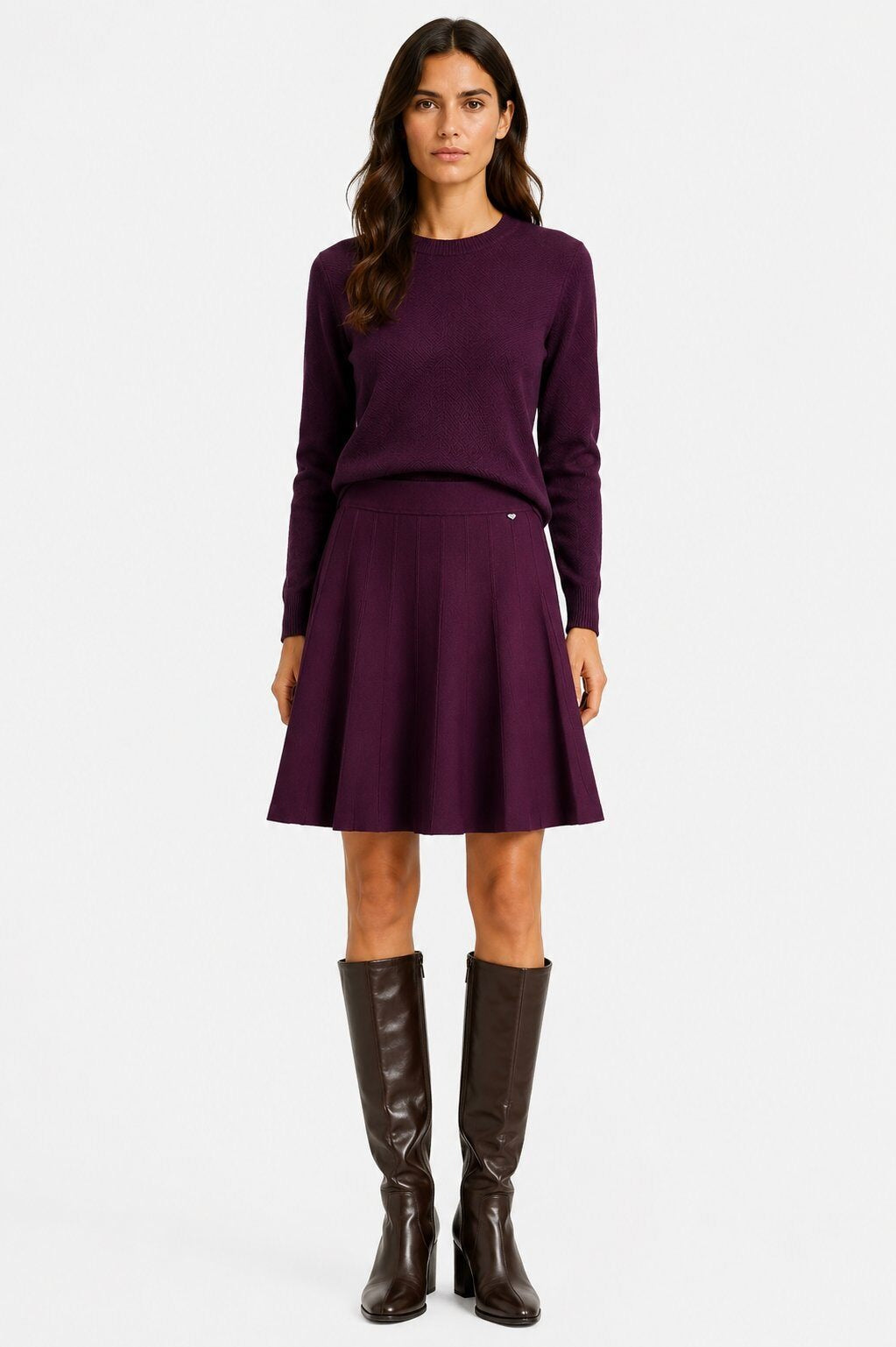 LUPKS9 Purple Pleated Knit Skirt