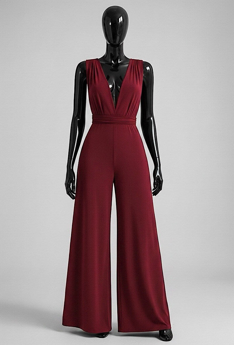 ELBJ4 Crimson Wide-Leg Jumpsuit