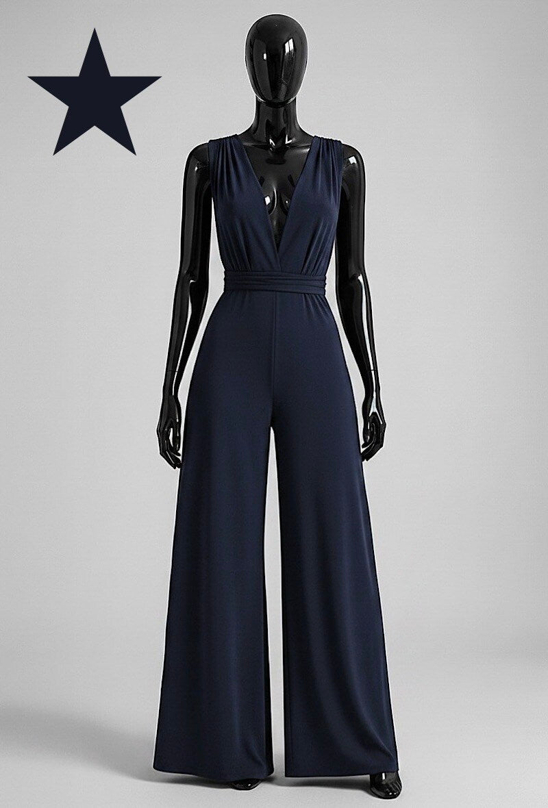 ELBJ1 Navy Wide-Leg Jumpsuit