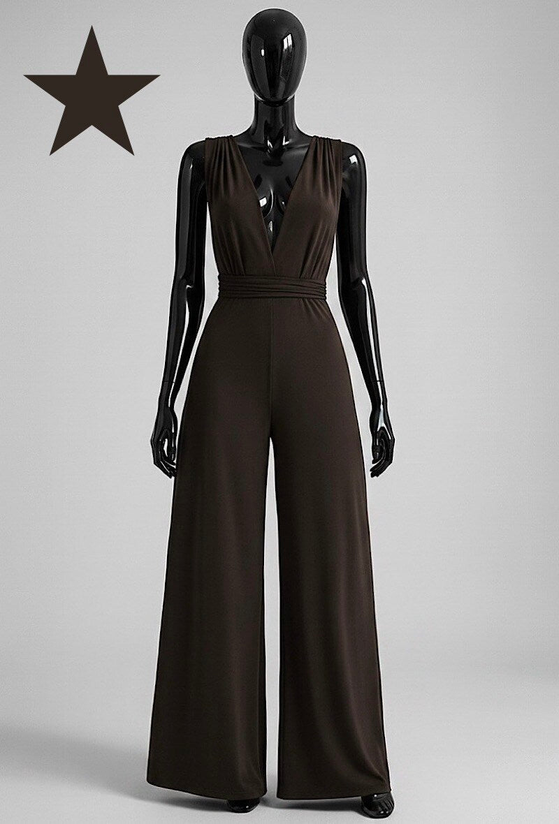 ELBJ12 Brown Wide-Leg Jumpsuit