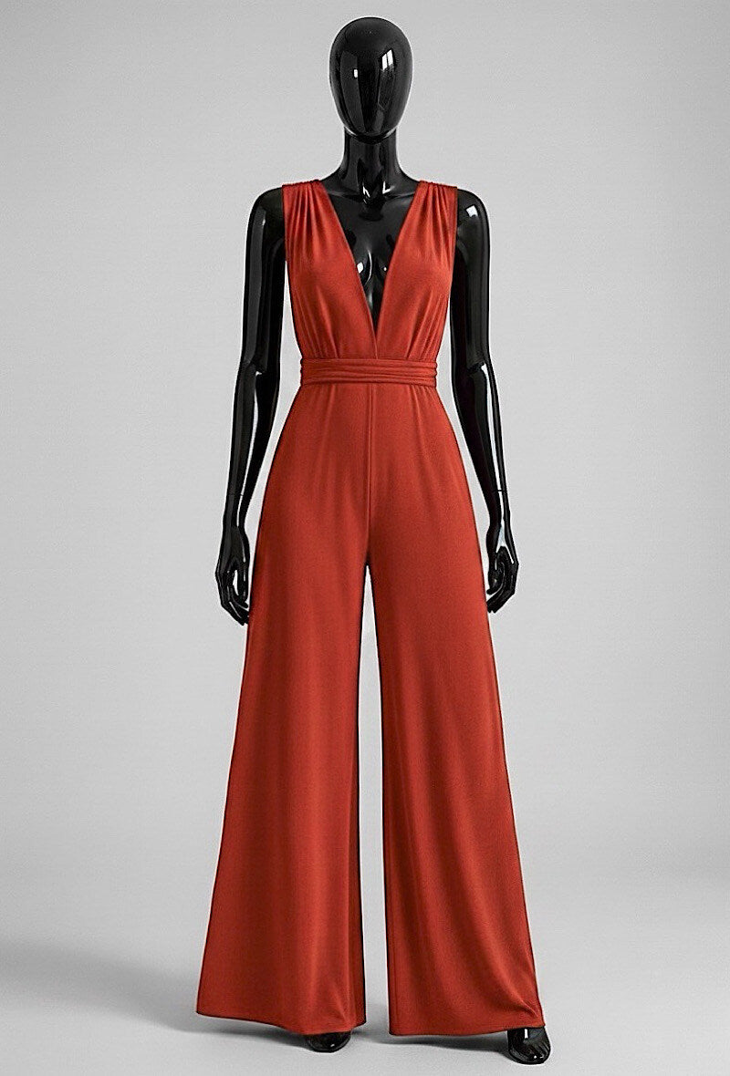 ELBJ9 Terracotta Wide-Leg Jumpsuit