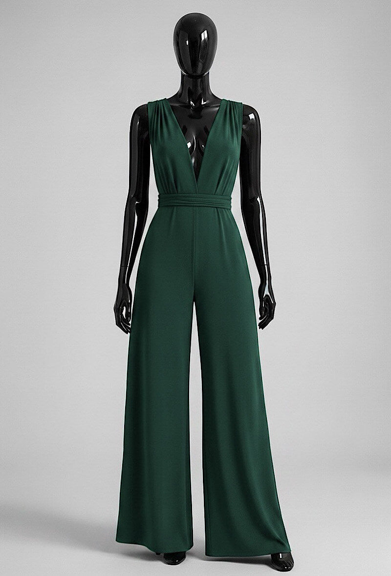 ELBJ10 Bottle Green Wide-Leg Jumpsuit