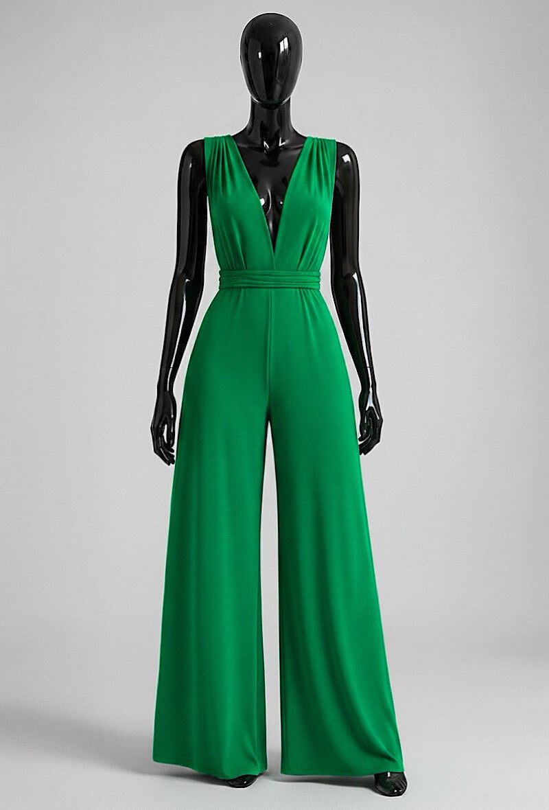 ELBJ11 Dark Green Wide-Leg Jumpsuit