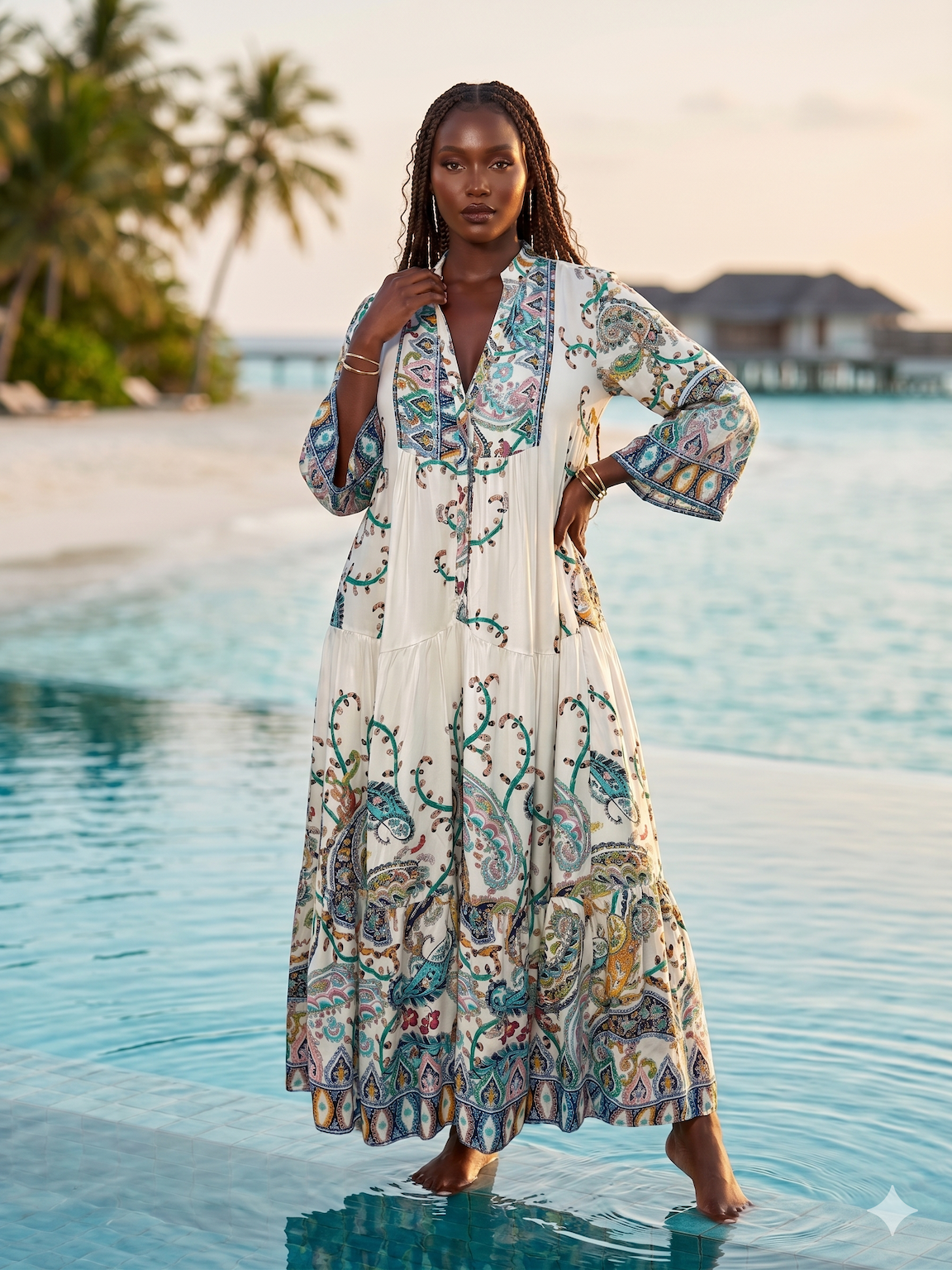 NBCPS1 Emerald Paisley Long Sleeve Dress
