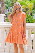 SWFTMOR Floral Tiered Mini Dress Orange