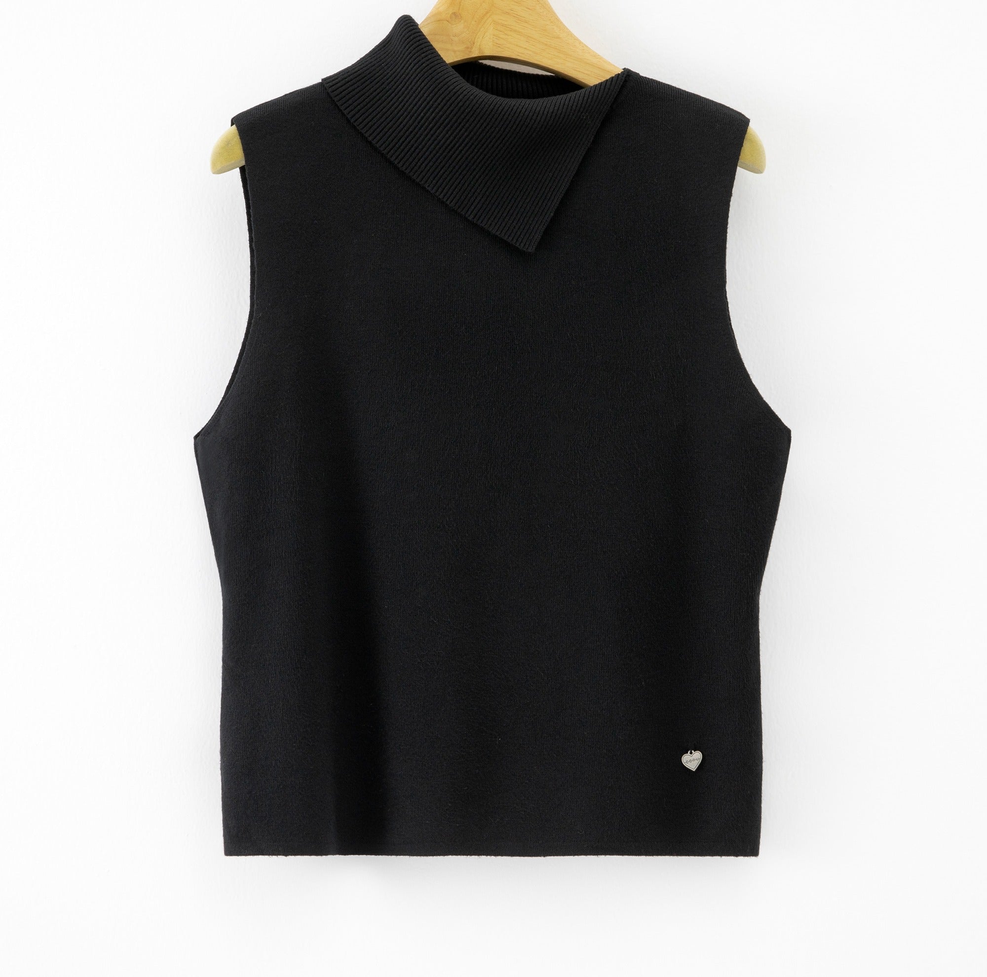 LUACT2 Black Asymmetric Collar Top