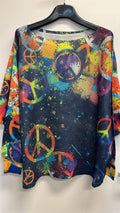 VIPLN Peace and Love Navy Round Neck Knit Printed Sweater