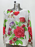 CROS White Red Floral Round Knit Printed Sweater LOOWIE