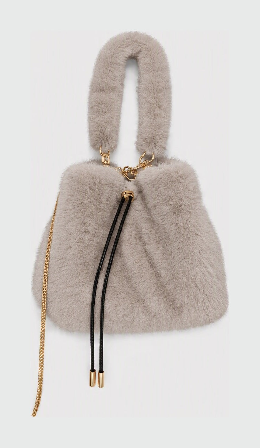 JA419 Light Grey Faux Fur Bucket Bag