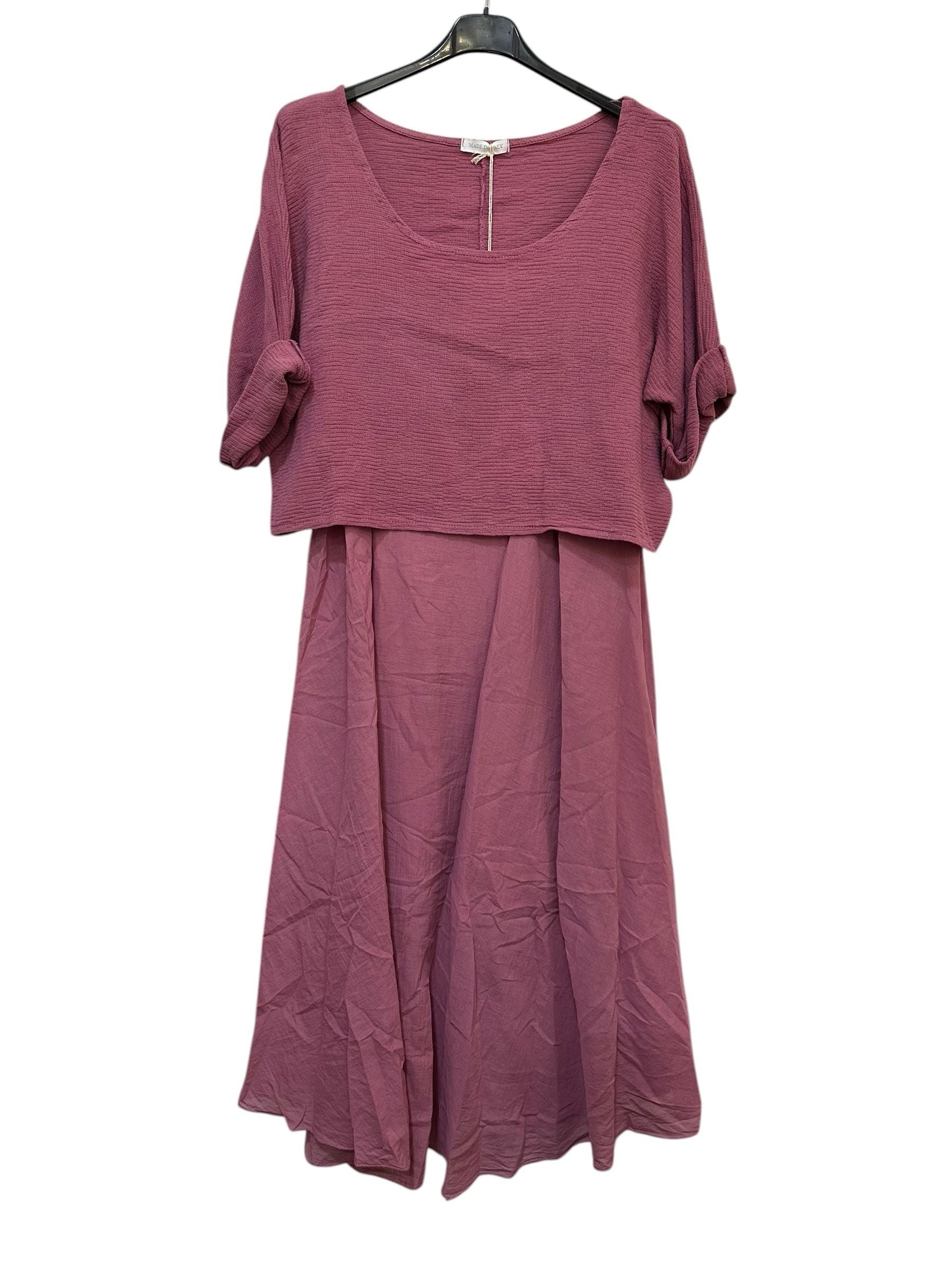 VC2PCSMAU Cotton Two-Piece Midi Dress Set Mauve Pink