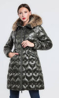 509 Olive Hearts Warm Long Puffer Coat Jacket Fur Hood