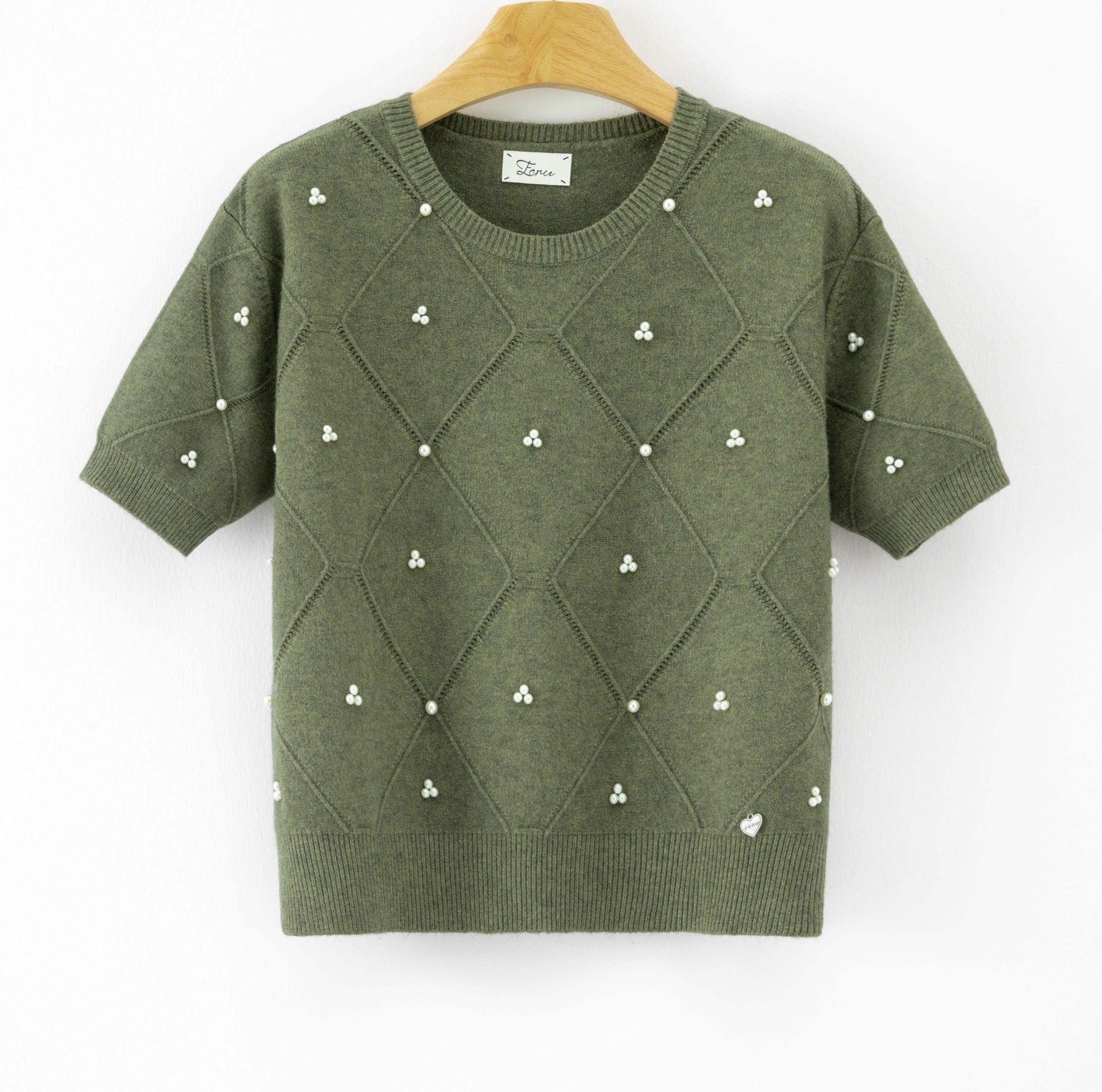 LUBDS8 Khaki Beaded Diamond Sweater