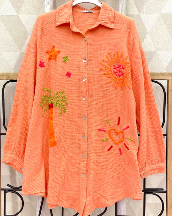 PALMPN Peach Palm & Sun Oversized Gauze Cotton Shirt LOOWIE
