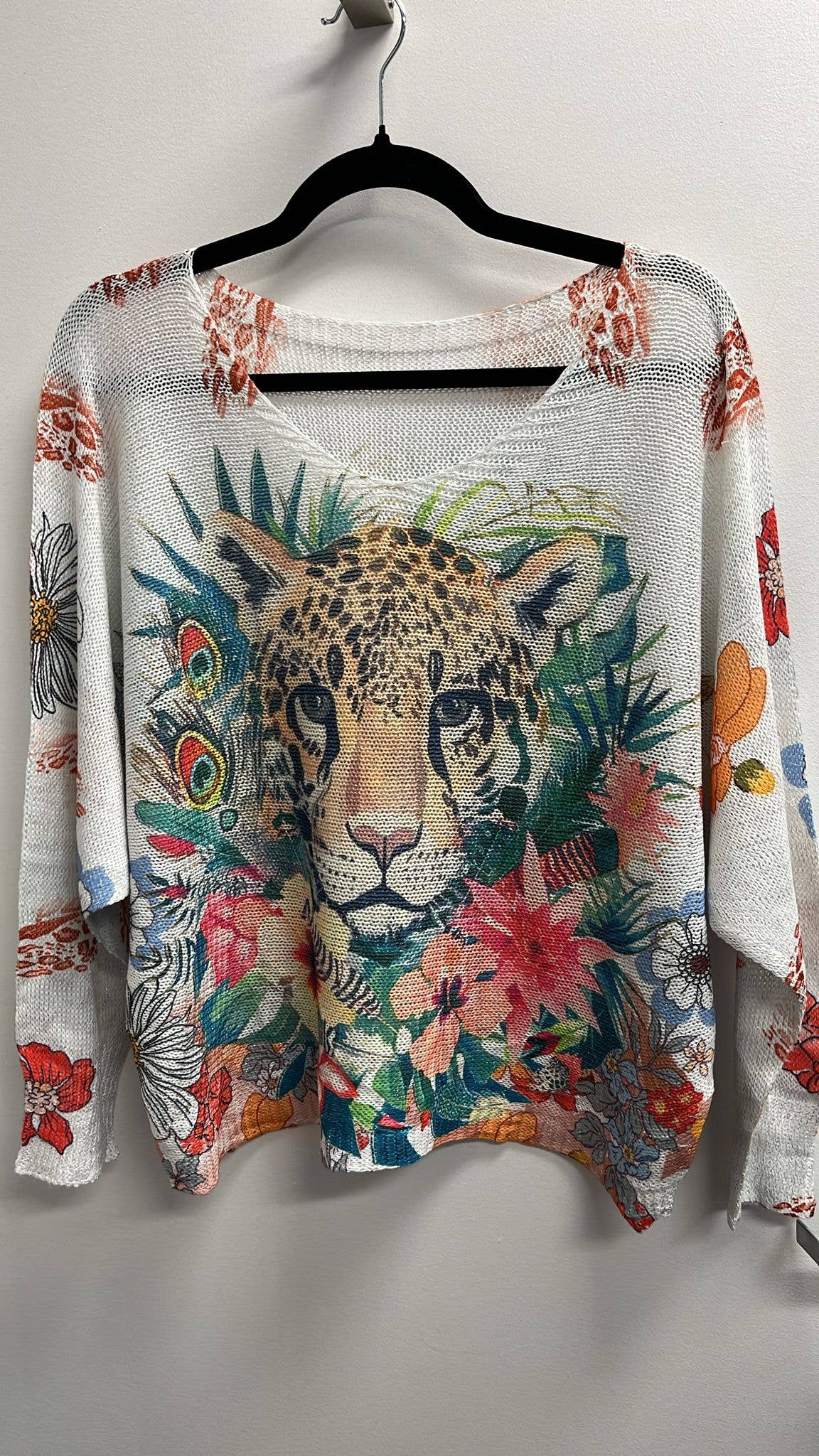 POTIG White Tiger Animal  Round Knit Printed Sweater