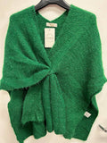 22256 Italian Knit Green Cozy Warm Poncho w/ Loop LOOWIE