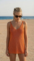 CODEBOR Italian S/M Orange Shimmer Knit V-Neck Tank Top