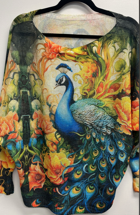POPEA Peacock Round Knit Printed Sweater LOOWIE