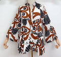 VSA7 Brown Italian One Size Abstract Large Blouse LOOWIE