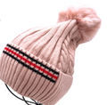 Pink 5610 Striped Fake Fur Pom Beanie Hat LOOWIE