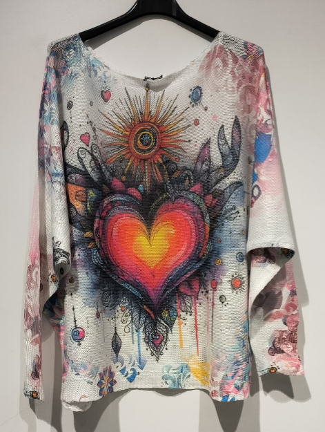POHR Red Heart Round Neck Knit Printed Sweater LOOWIE