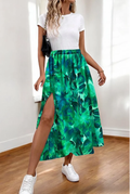ESSG One Size Italian Green Leaf Slit Maxi Skirt