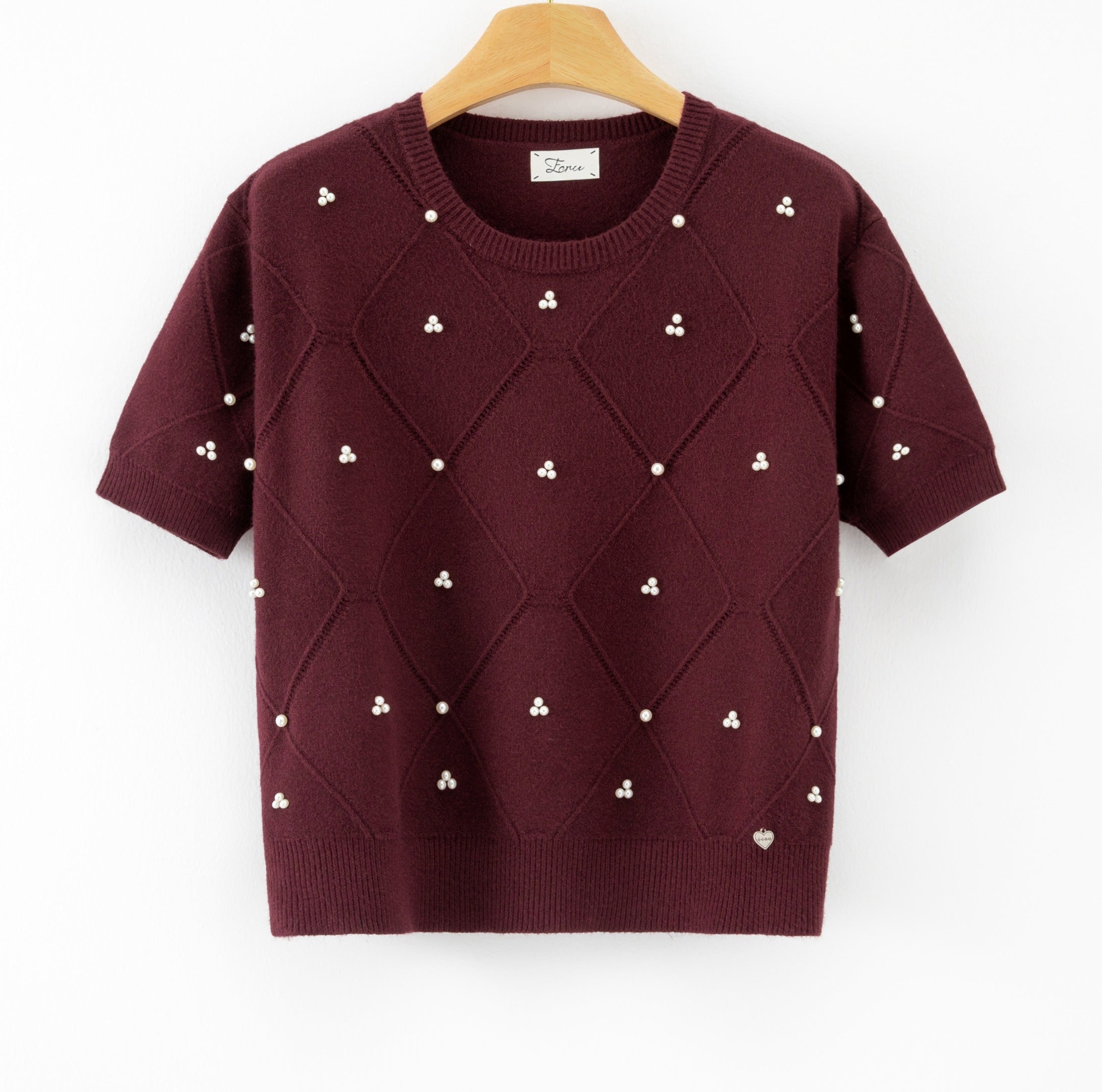 LUBDS6 Burgundy Beaded Diamond Sweater