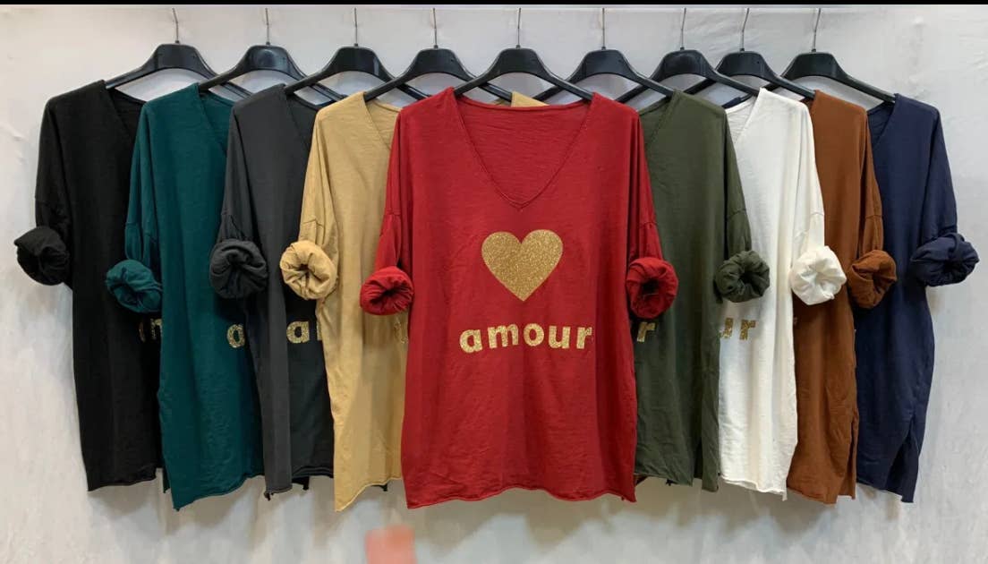 358 One Size AMOUR Strass Cotton Long Sleeves  Shirt LOOWIE