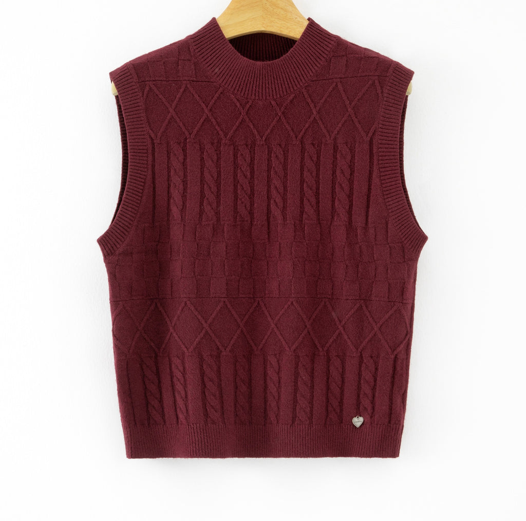 LUJKT6 Burgundy Jacquard Knit Tank Top