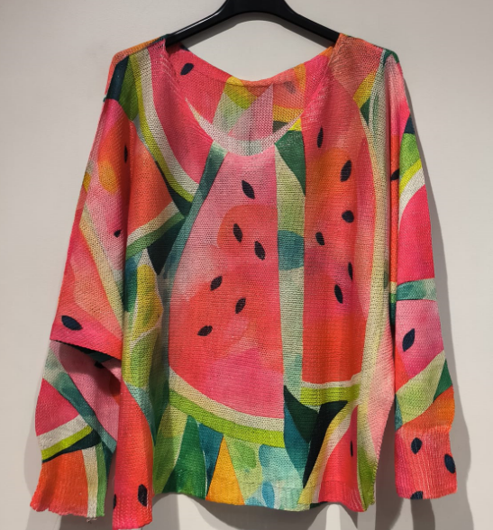 POWAT Watermelon V-Neck Knit Printed Sweater  LOOWIE