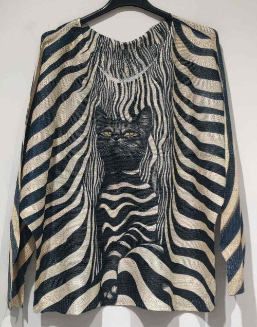 POCAZ Black Cat Zebra  Knit Printed Sweater LOOWIE