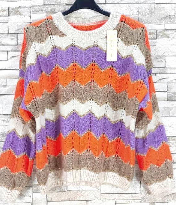 Zig-Zag One Size Soft Orange  Sweater Round Neck LOOWIE