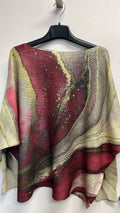 VI1020 Tie-dye Burgundy Round Knit Long Sleeves Sweater