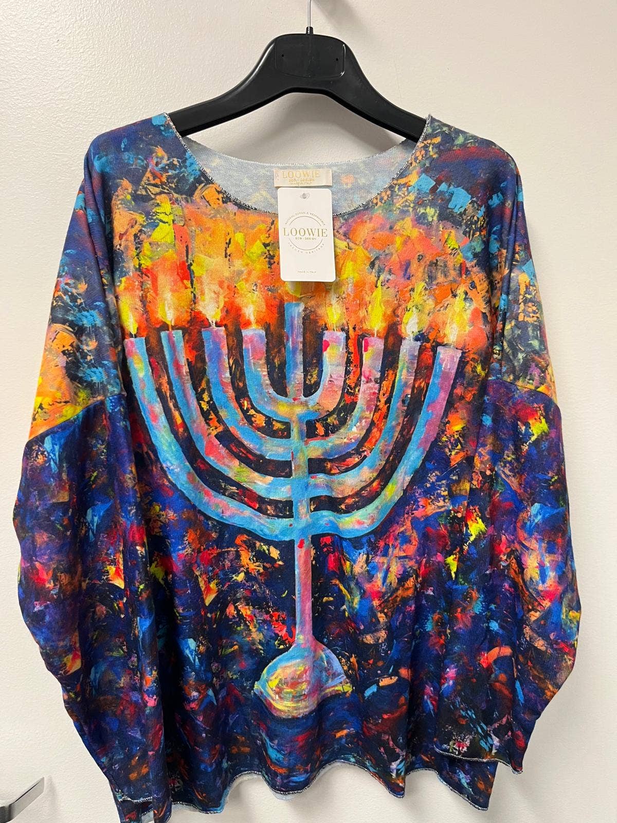 VIHA1 Italian Cosy Blue Hanukkah Sweater One Size LOOWIE