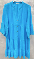 SW178 Blue Gauze Cotton Italian Short Dress 3/4 Sleeves