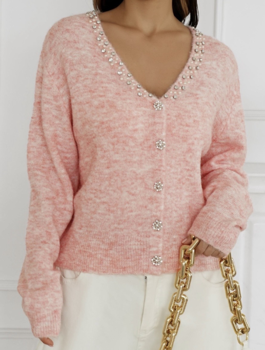 FOST One Size  Pink Pearl-Embellished Cardigan LOOWIE