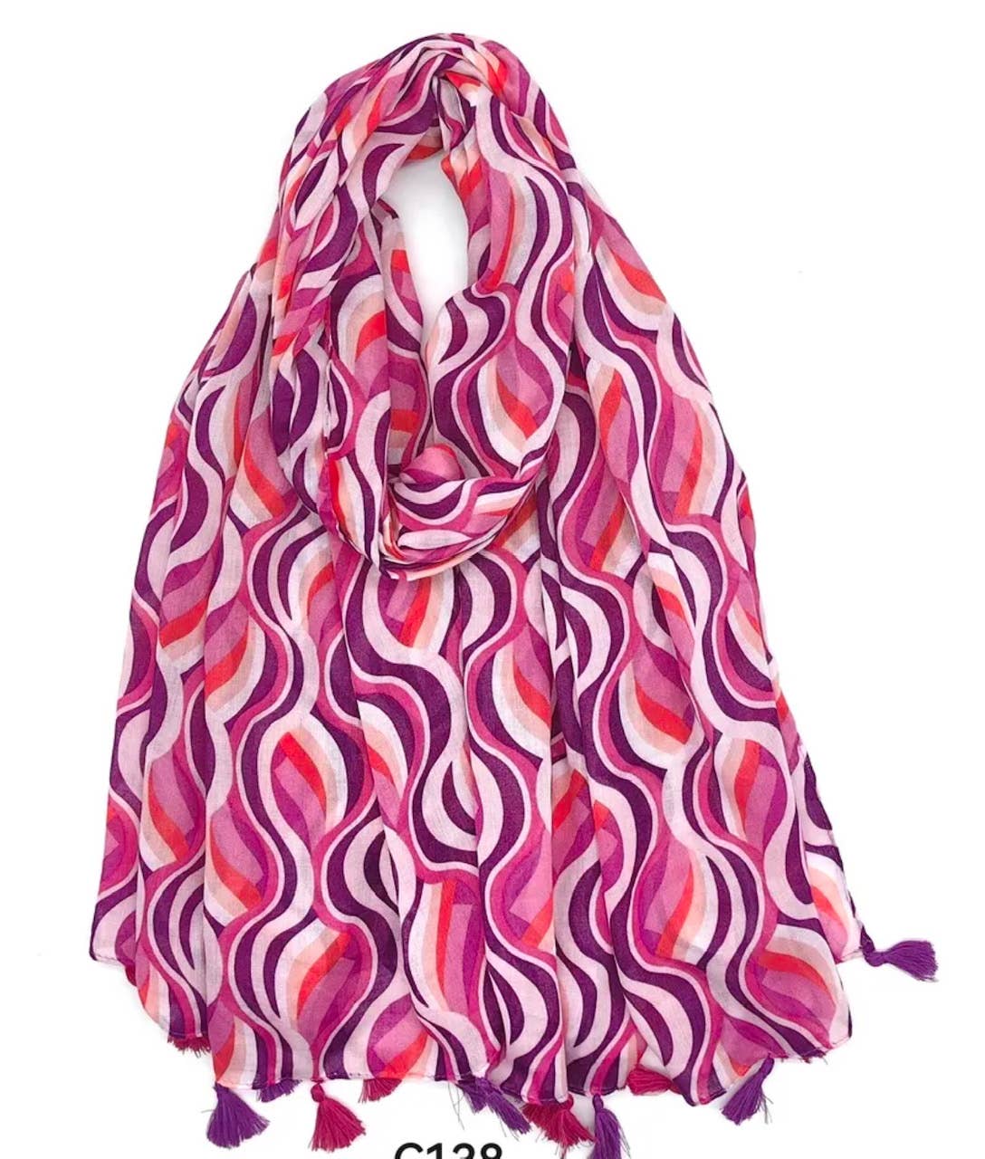 MP140 Purple Abstract Cotton Blend Scarf w/tassels LOOWIE