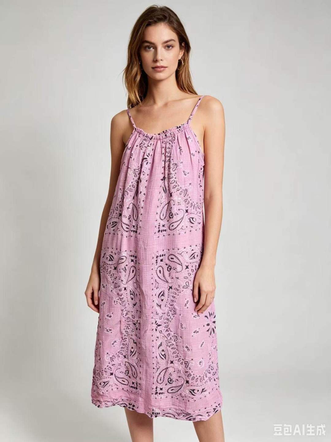 CRBMPK Cotton Bandana Midi Dress Pink