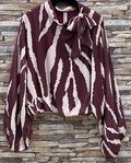 E834 Italian Geometric Wine Print Bow-Tie Blouse LOOWIE