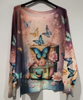POBUT3 Pink Butterfly Knit Printed Sweater LOOWIE