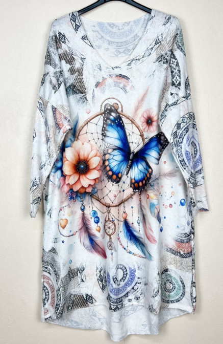 LTBU One Size Butterfly V-Neck Sweater Tunic Dress