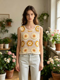 MSCFTYL Floral Crochet Cotton Tank Top Yellow
